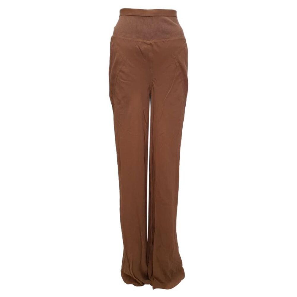 Rick Owens High-Rise Straight-Leg Trousers in Brown Silk